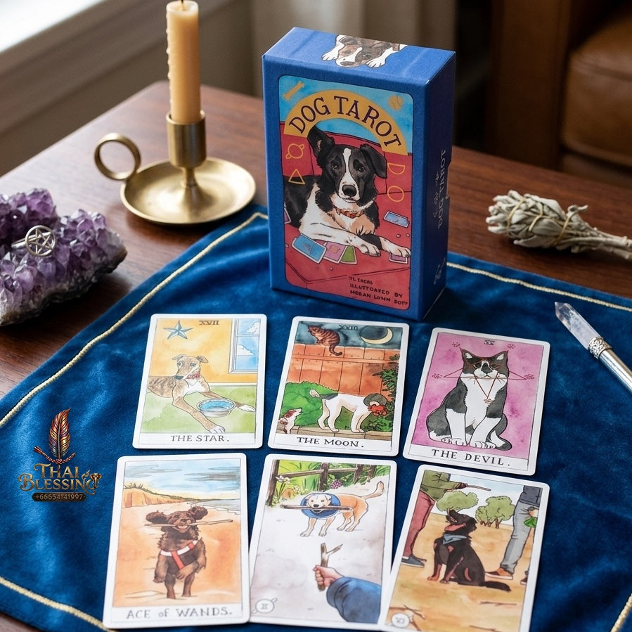 ✨ Dog Tarot Deck in Rigid Box - 78 Pcs 350GSM Double-Embossed Cards (12x7cm) Illustrated by Megan Lynn Kott for Dog Lovers and Tarot Enthusiasts