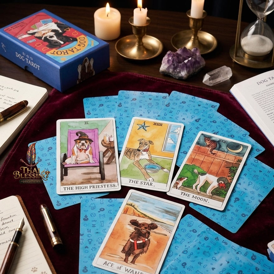 ✨ Dog Tarot Deck in Rigid Box - 78 Pcs 350GSM Double-Embossed Cards (12x7cm) Illustrated by Megan Lynn Kott for Dog Lovers and Tarot Enthusiasts