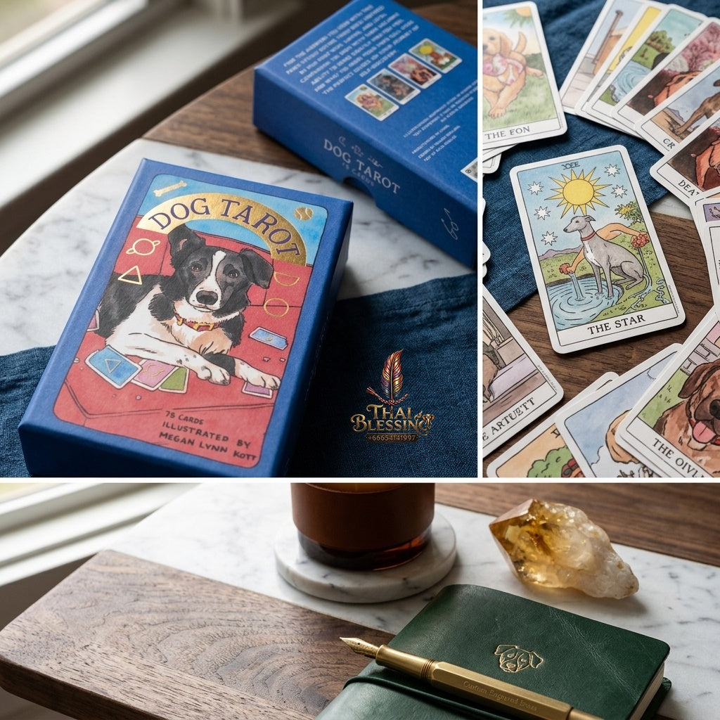 ✨ Dog Tarot Deck in Rigid Box - 78 Pcs 350GSM Double-Embossed Cards (12x7cm) Illustrated by Megan Lynn Kott for Dog Lovers and Tarot Enthusiasts