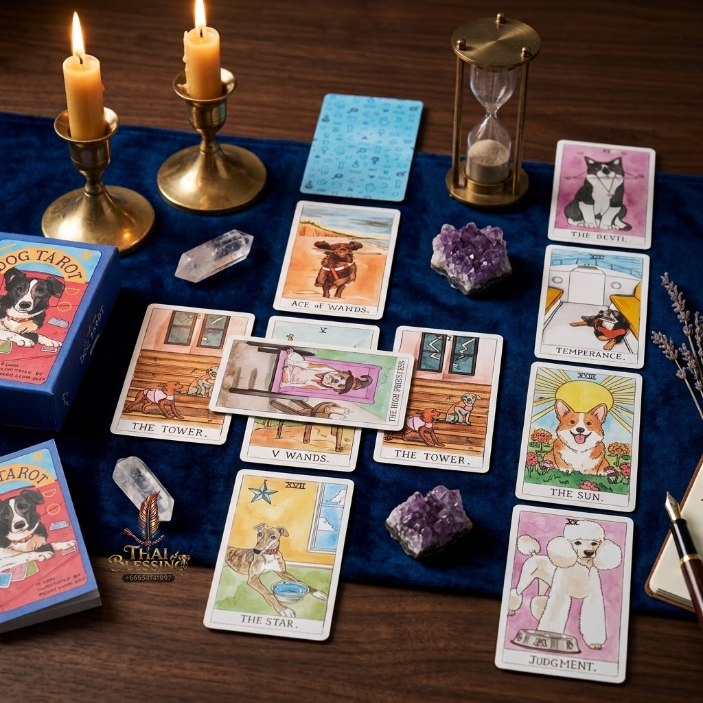 ✨ Dog Tarot Deck in Rigid Box - 78 Pcs 350GSM Double-Embossed Cards (12x7cm) Illustrated by Megan Lynn Kott for Dog Lovers and Tarot Enthusiasts