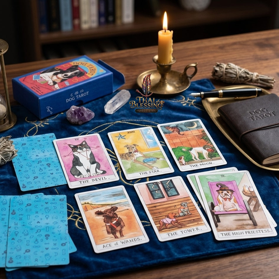 ✨ Dog Tarot Deck in Rigid Box - 78 Pcs 350GSM Double-Embossed Cards (12x7cm) Illustrated by Megan Lynn Kott for Dog Lovers and Tarot Enthusiasts