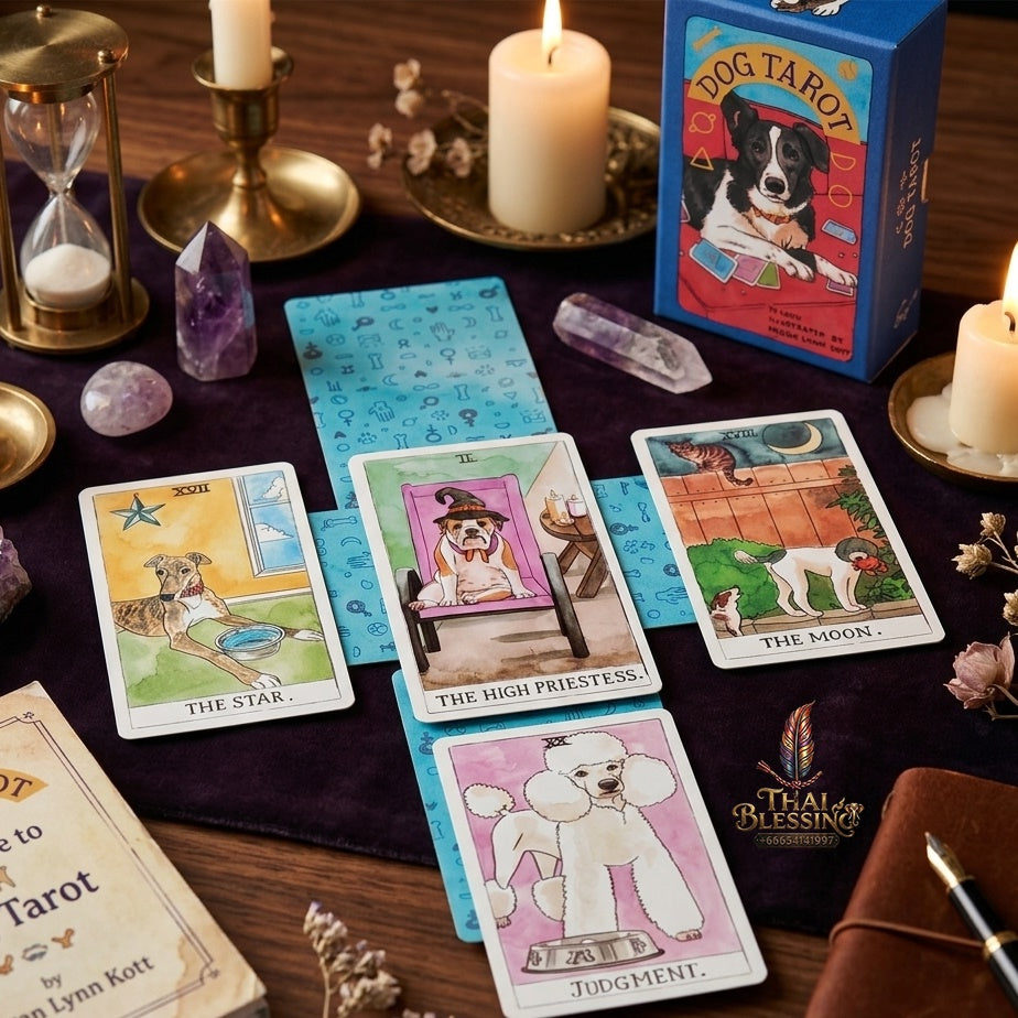 ✨ Dog Tarot Deck in Rigid Box - 78 Pcs 350GSM Double-Embossed Cards (12x7cm) Illustrated by Megan Lynn Kott for Dog Lovers and Tarot Enthusiasts