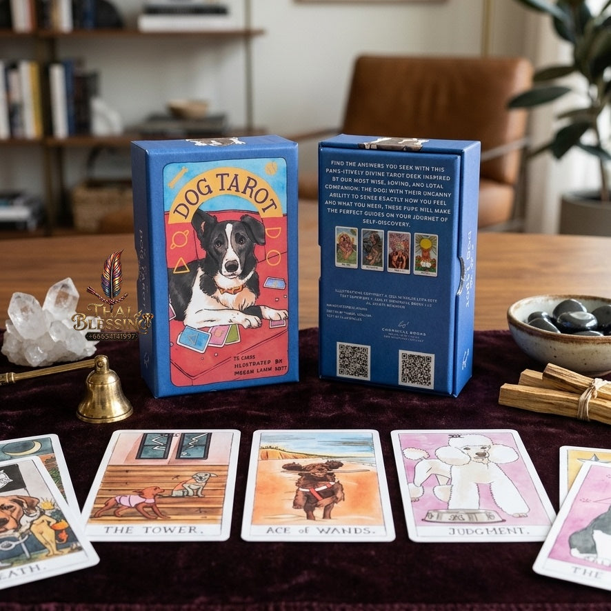 ✨ Dog Tarot Deck in Rigid Box - 78 Pcs 350GSM Double-Embossed Cards (12x7cm) Illustrated by Megan Lynn Kott for Dog Lovers and Tarot Enthusiasts