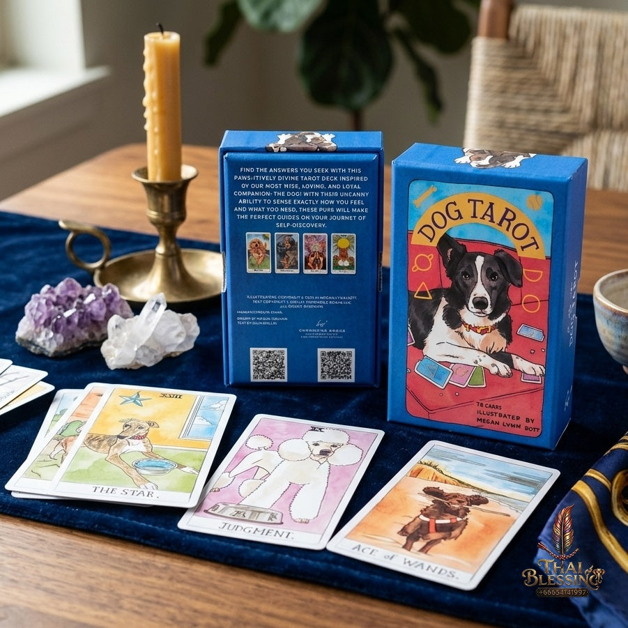 ✨ Dog Tarot Deck in Rigid Box - 78 Pcs 350GSM Double-Embossed Cards (12x7cm) Illustrated by Megan Lynn Kott for Dog Lovers and Tarot Enthusiasts