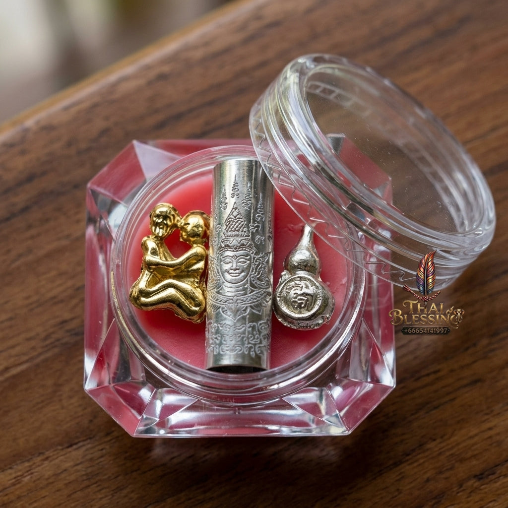 Sacred "Seepueng Phra Lak Nha Thong" (Golden Face Phra Lak) Metta Wax  for Irresistible Seduction, Eloquent Speech, and Wealth Attraction