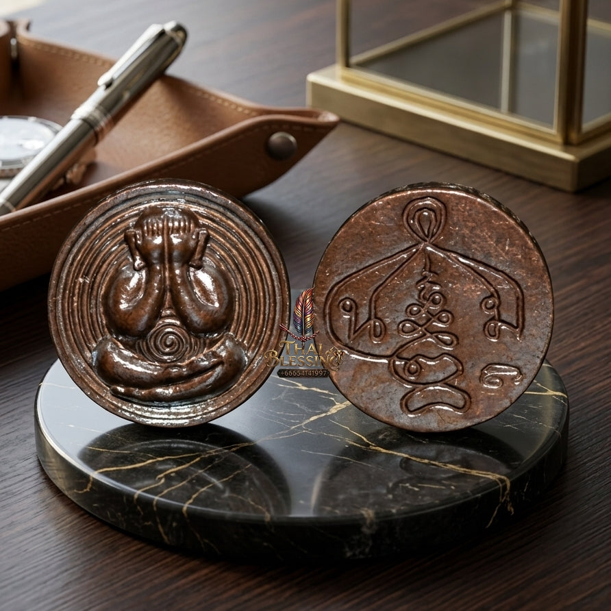 Sacred Phra Pidta Mat Kradum Dark Patinated Bronze Amulet by Ajarn Plian Hathayanon 2025 for Wealth Attraction and Absolute Protection