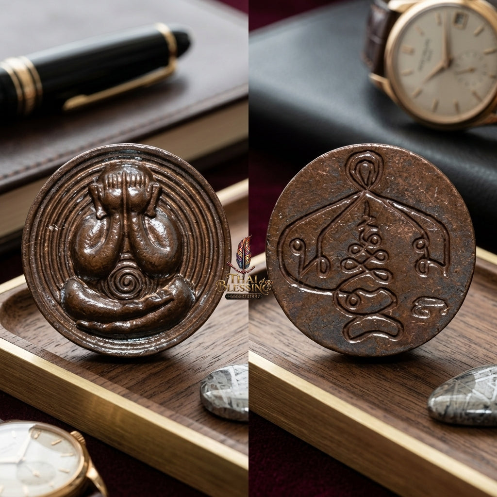 Sacred Phra Pidta Mat Kradum Dark Patinated Bronze Amulet by Ajarn Plian Hathayanon 2025 for Wealth Attraction and Absolute Protection