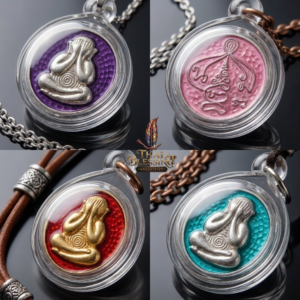 Sacred Phra Pidta Mat Kradum Silver-Plated Enamelled Bronze Amulet by Ajarn Plian Hathayanon 2025 for Wealth Attraction and Absolute Protection