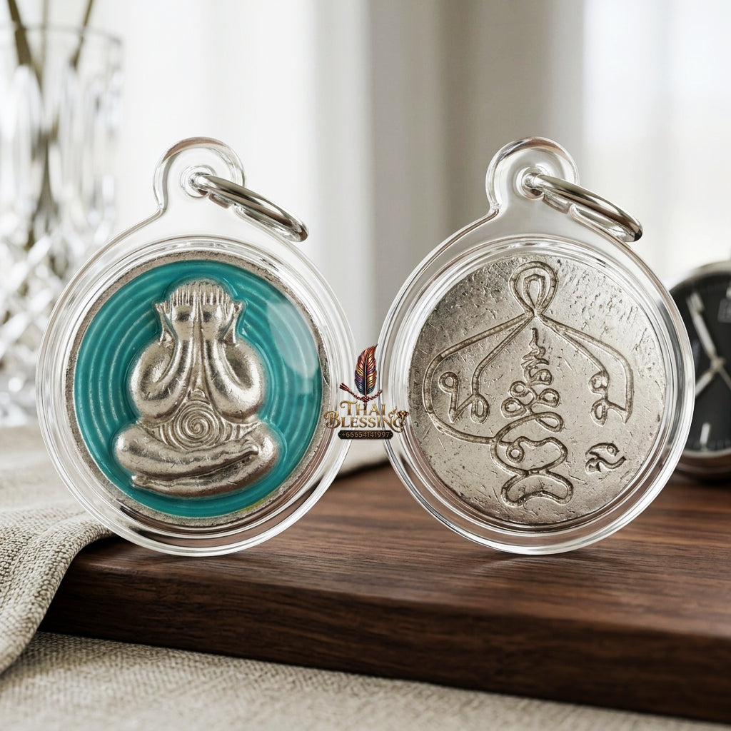 Sacred Phra Pidta Mat Kradum Silver-Plated Enamelled Bronze Amulet by Ajarn Plian Hathayanon 2025 for Wealth Attraction and Absolute Protection