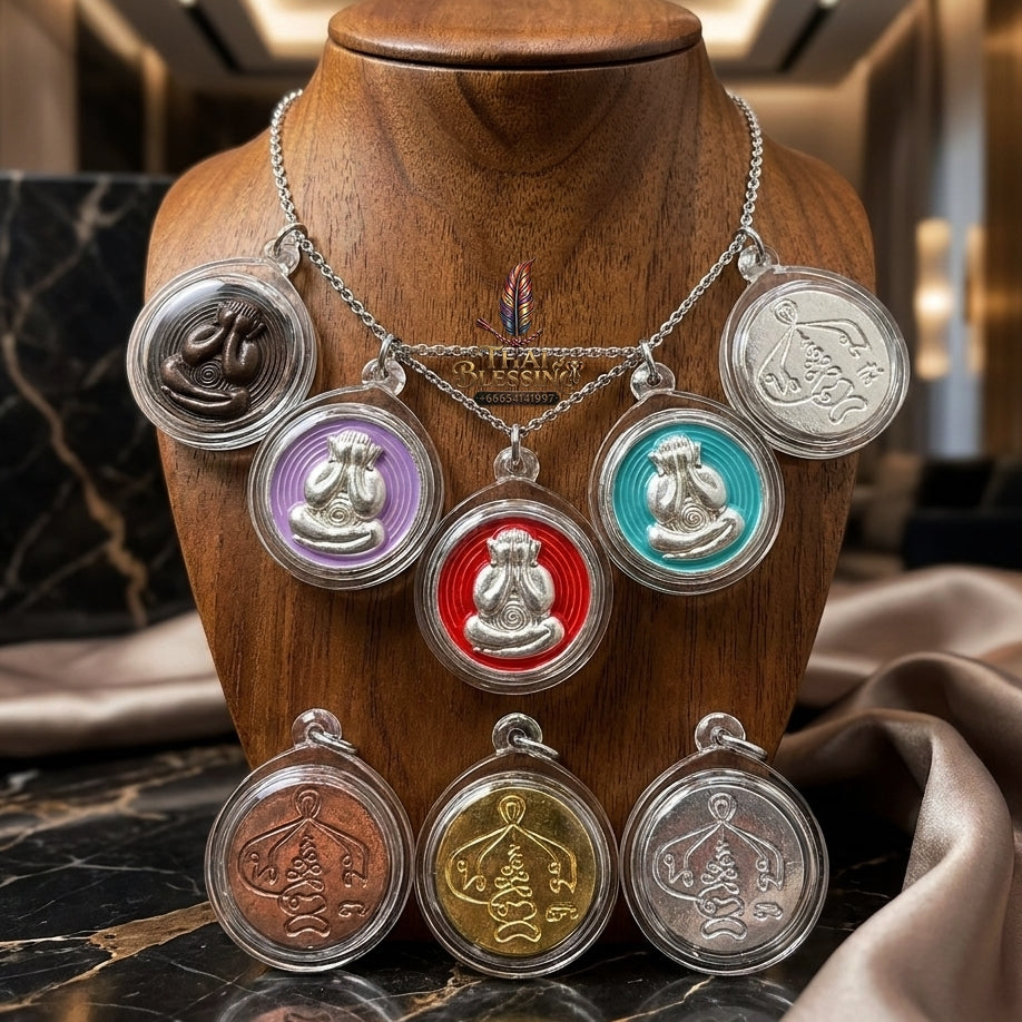 Sacred Phra Pidta Mat Kradum Silver-Plated Enamelled Bronze Amulet by Ajarn Plian Hathayanon 2025 for Wealth Attraction and Absolute Protection