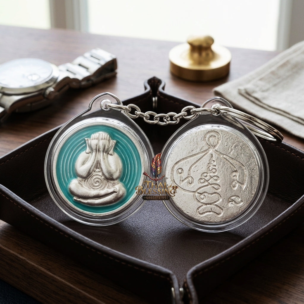 Sacred Phra Pidta Mat Kradum Silver-Plated Enamelled Bronze Amulet by Ajarn Plian Hathayanon 2025 for Wealth Attraction and Absolute Protection