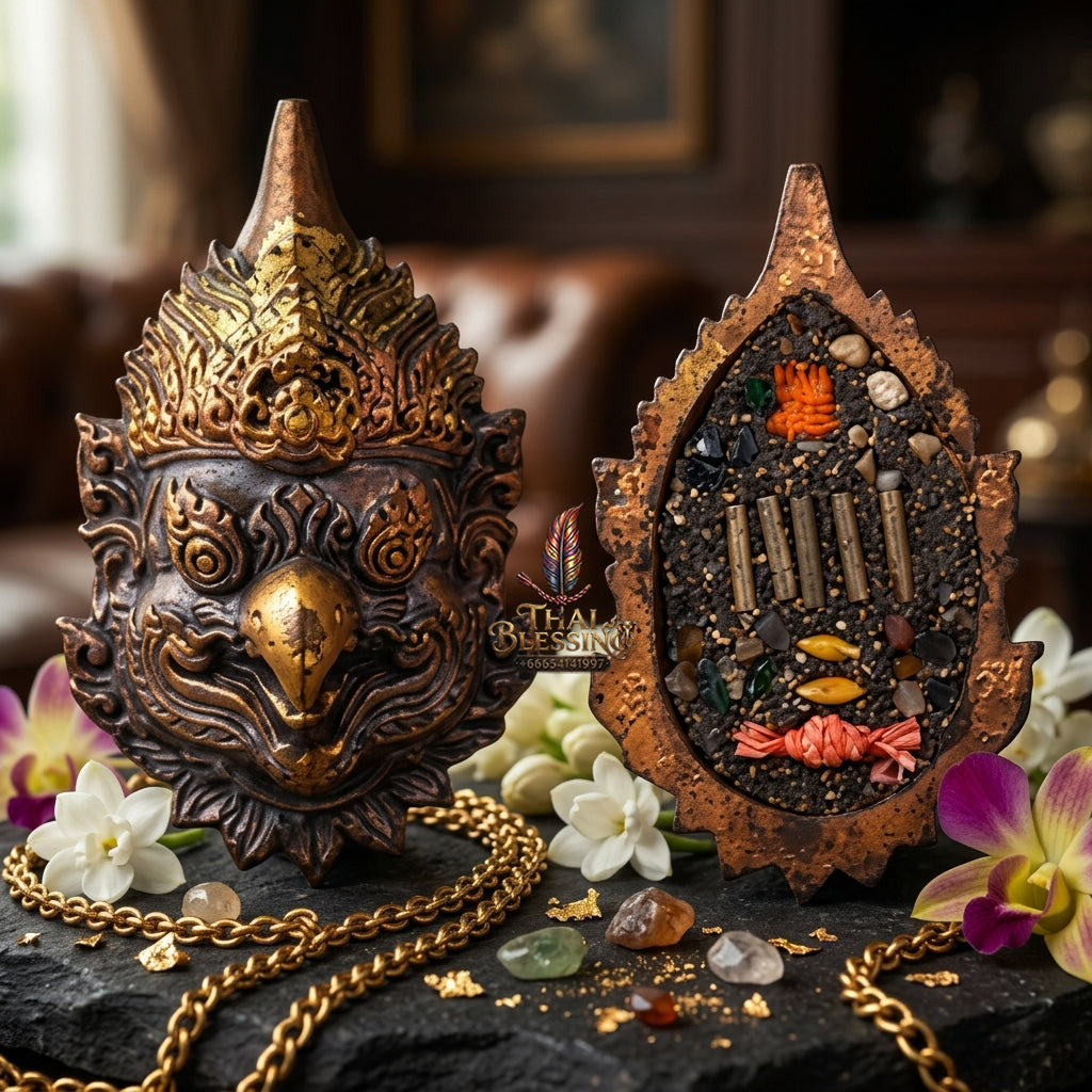 ✨ "Hian Thep Phaya Khrut" (Garuda Deity Head) - Rainbow-Finished Mahachanuan Metal Embedded with 5 Silver Takruts,The Ultimate Masterpiece of Sovereign Power, Iridescent Aura, and Multi-Fold Occult Protection!