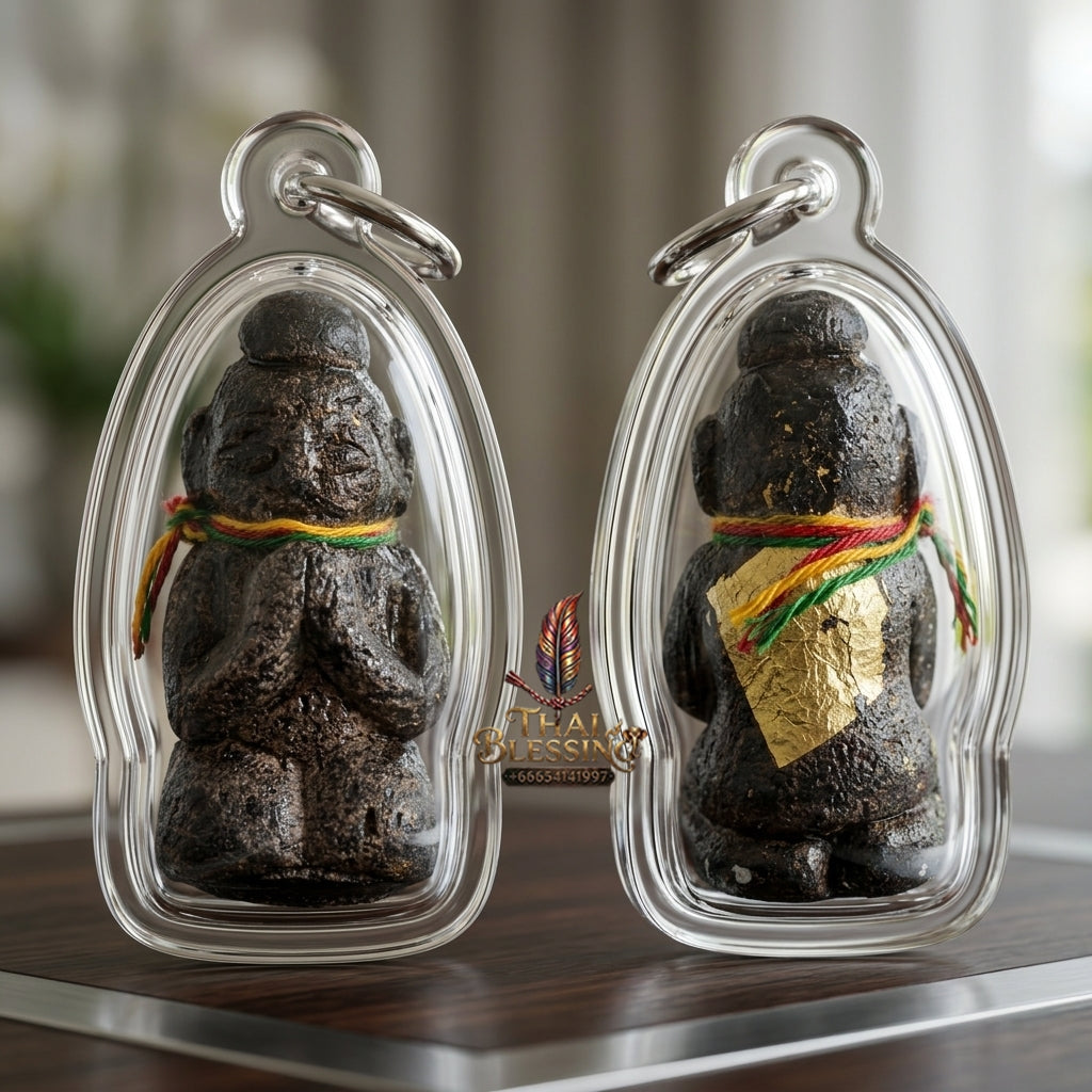 Sacred Kumarn Vate Black Herb-Mixed Powder Amulet by Ajarn Plian Hathayanon 2018 for Wealth Attraction and Business Luck