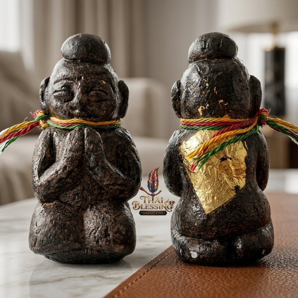 Sacred Kumarn Vate Black Herb-Mixed Powder Amulet by Ajarn Plian Hathayanon 2018 for Wealth Attraction and Business Luck