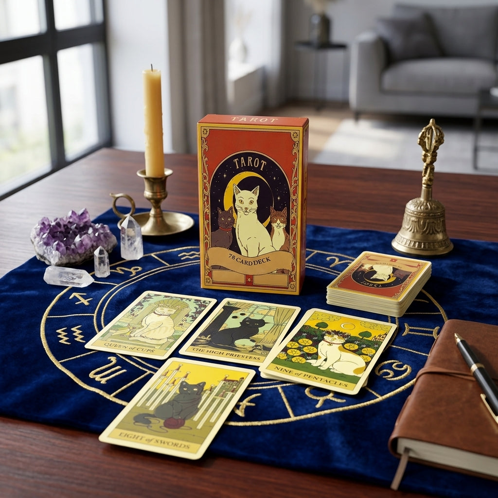 ✨ Hot-Selling Cat Tarot Cards 78-Card Deck - Unique Cute Feline Design for Cat Lovers, Tarot Enthusiasts, Card Games, and New Year Gifts