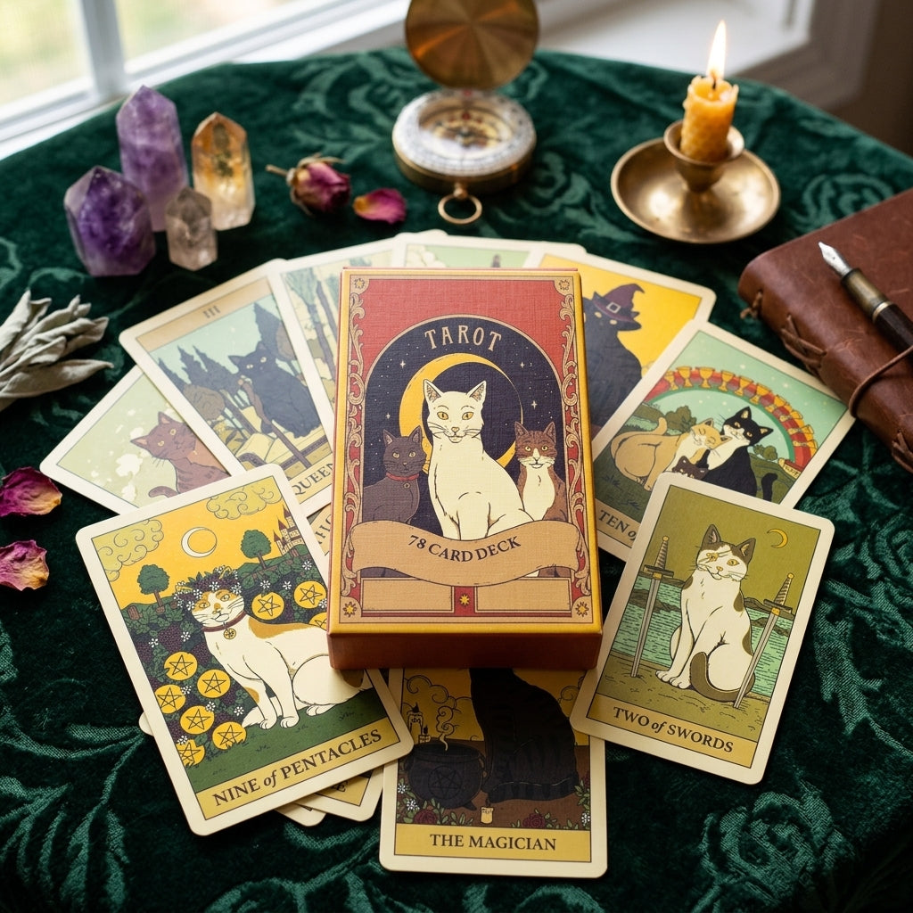 ✨ Hot-Selling Cat Tarot Cards 78-Card Deck - Unique Cute Feline Design for Cat Lovers, Tarot Enthusiasts, Card Games, and New Year Gifts
