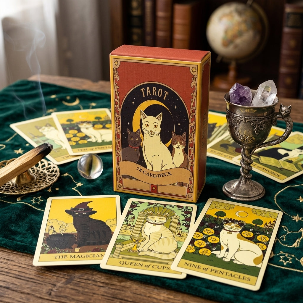 ✨ Hot-Selling Cat Tarot Cards 78-Card Deck - Unique Cute Feline Design for Cat Lovers, Tarot Enthusiasts, Card Games, and New Year Gifts