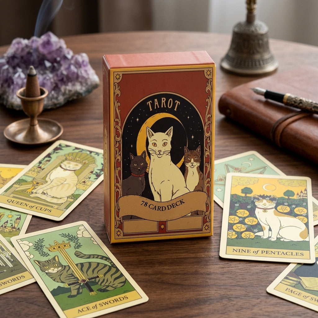✨ Hot-Selling Cat Tarot Cards 78-Card Deck - Unique Cute Feline Design for Cat Lovers, Tarot Enthusiasts, Card Games, and New Year Gifts