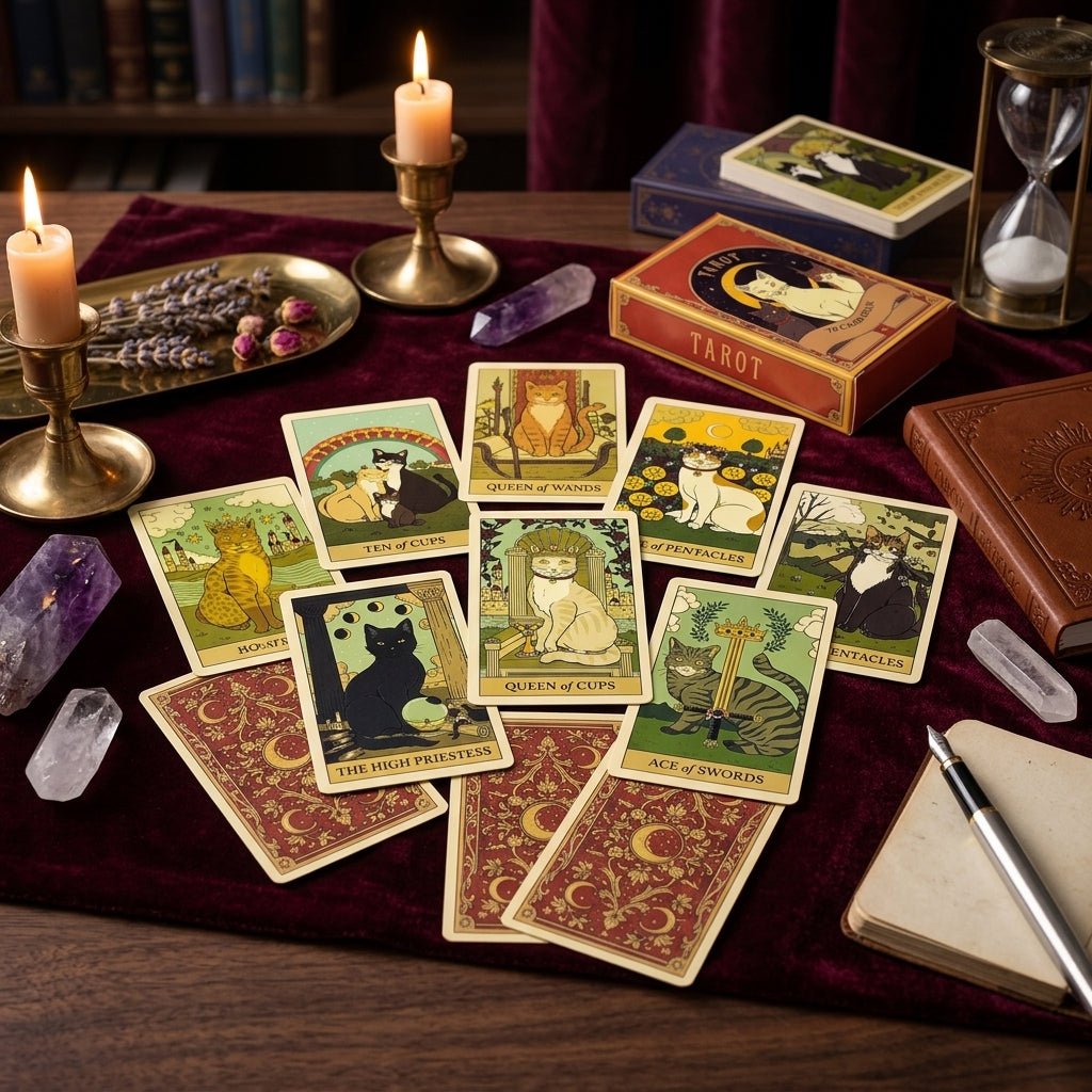 ✨ Hot-Selling Cat Tarot Cards 78-Card Deck - Unique Cute Feline Design for Cat Lovers, Tarot Enthusiasts, Card Games, and New Year Gifts