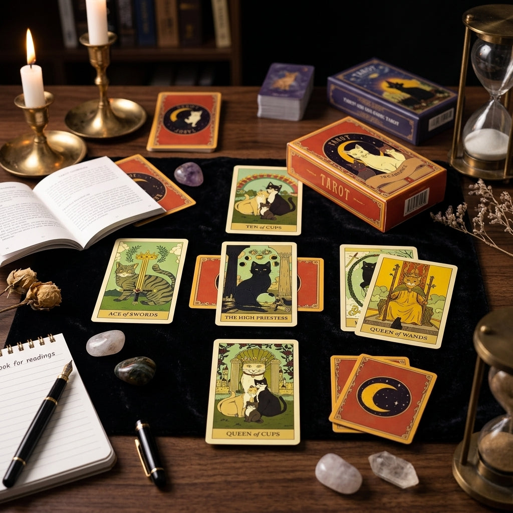 ✨ Hot-Selling Cat Tarot Cards 78-Card Deck - Unique Cute Feline Design for Cat Lovers, Tarot Enthusiasts, Card Games, and New Year Gifts