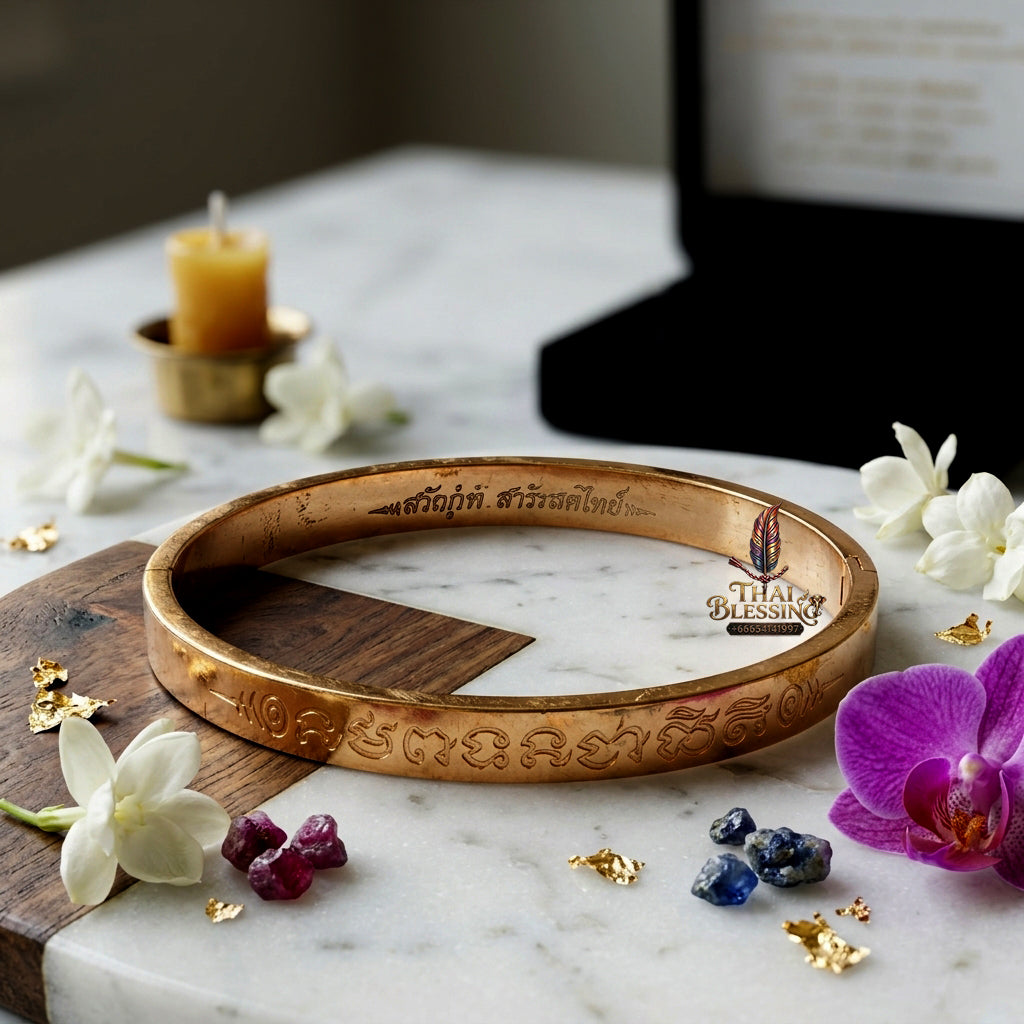 ✨ "Kamrai Serm Chok Serm Sap" (Fortune & Wealth Enhancing Bangle) - Large Size, Pink Gold Plated Bronze Edition,  Elegant Wealth Attraction, Financial Momentum, and Auspicious Prosperity!