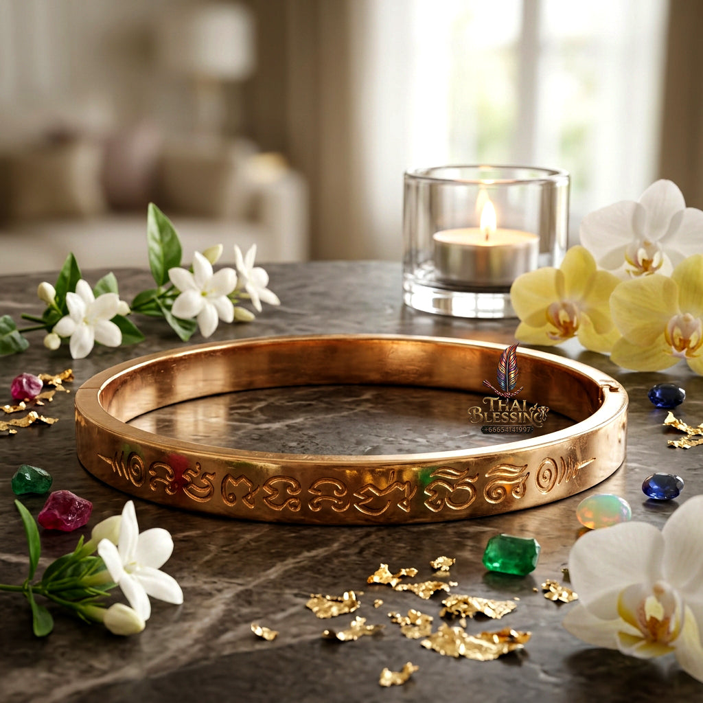 ✨ "Kamrai Serm Chok Serm Sap" (Fortune & Wealth Enhancing Bangle) - Large Size, Pink Gold Plated Bronze Edition,  Elegant Wealth Attraction, Financial Momentum, and Auspicious Prosperity!