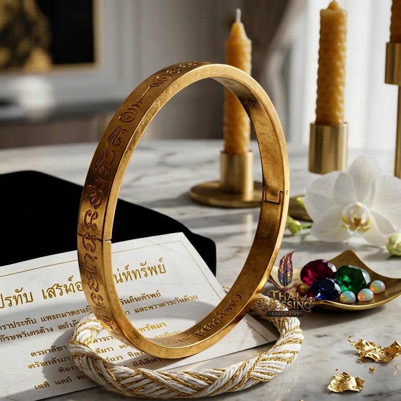✨ "Kamrai Serm Chok Serm Sap" (Fortune & Wealth Enhancing Bangle) - Large Size, Pink Gold Plated Bronze Edition,  Elegant Wealth Attraction, Financial Momentum, and Auspicious Prosperity!