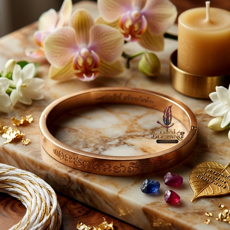 ✨ "Kamrai Serm Chok Serm Sap" (Fortune & Wealth Enhancing Bangle) - Large Size, Pink Gold Plated Bronze Edition,  Elegant Wealth Attraction, Financial Momentum, and Auspicious Prosperity!