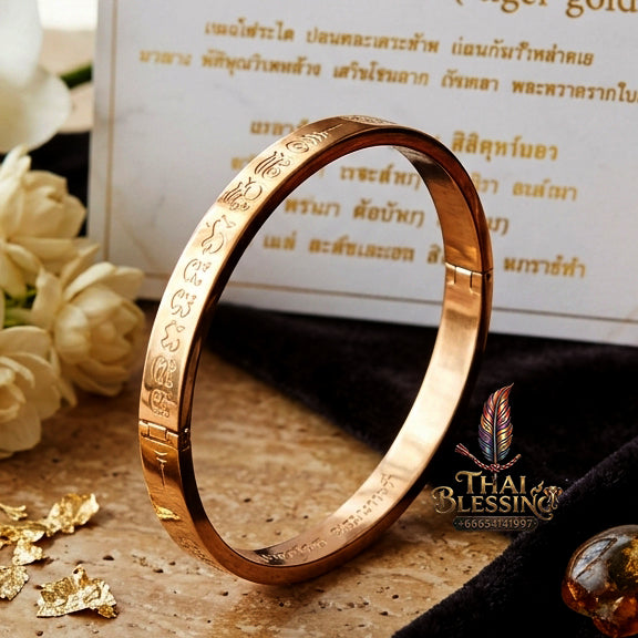✨ "Kamrai Serm Chok Serm Sap" (Fortune & Wealth Enhancing Bangle) - Large Size, Pink Gold Plated Bronze Edition,  Elegant Wealth Attraction, Financial Momentum, and Auspicious Prosperity!