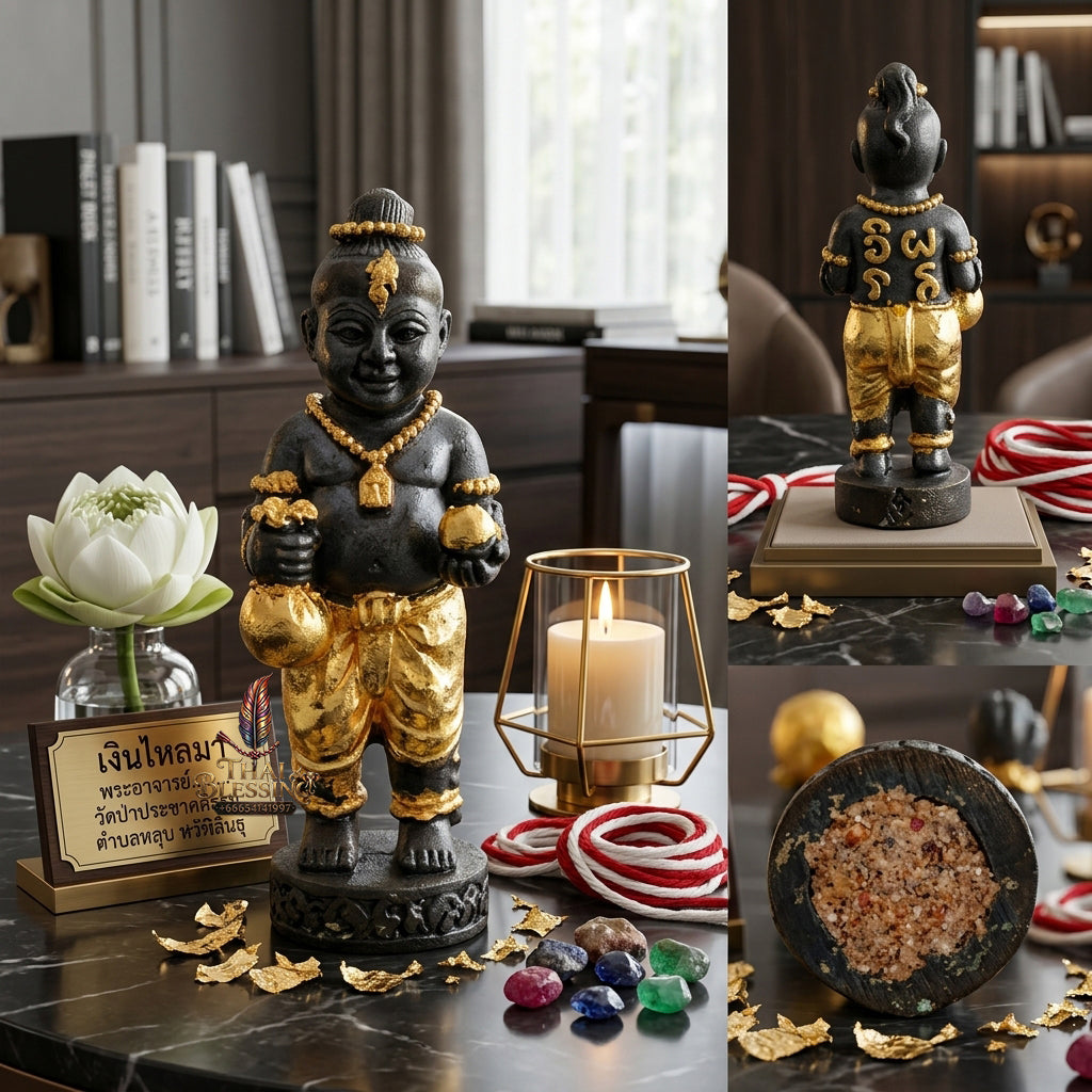 ✨ "Kuman Ngoen Lai Ma" (Money-Flowing Golden Kuman Boy) - Gold-Foil Covered Samrit Bronze Edition The Sovereign Masterpiece of Wealth Attraction, Unstoppable Trade Prosperity, and Fortunate Blessings!