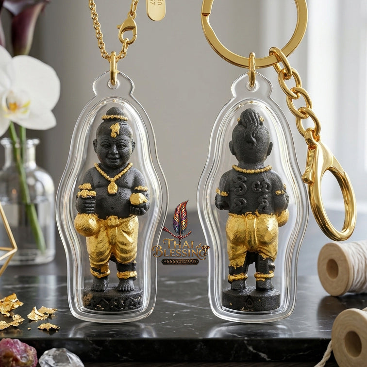 ✨ "Kuman Ngoen Lai Ma" (Money-Flowing Golden Kuman Boy) - Gold-Foil Covered Samrit Bronze Edition The Sovereign Masterpiece of Wealth Attraction, Unstoppable Trade Prosperity, and Fortunate Blessings!