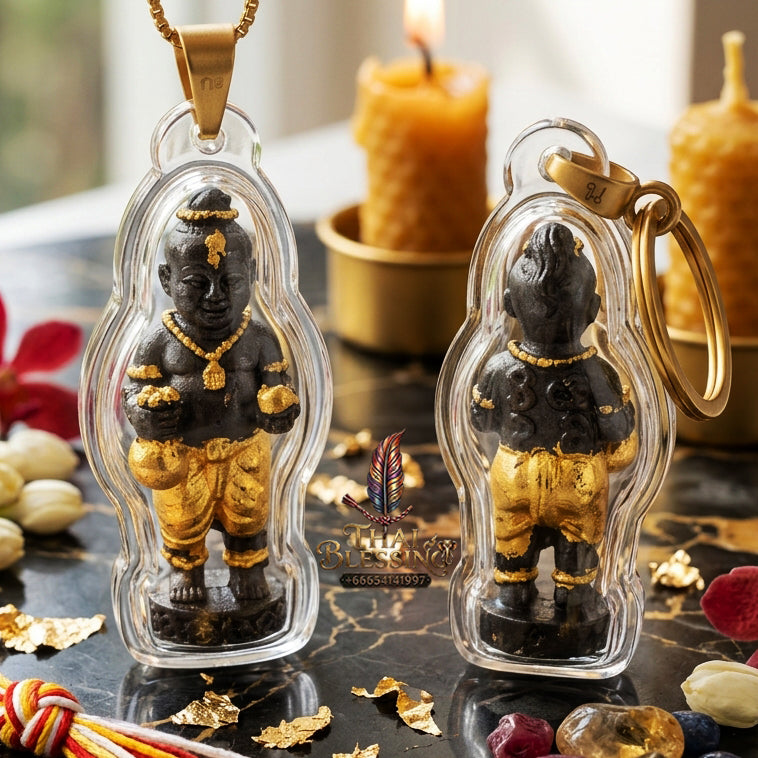 ✨ "Kuman Ngoen Lai Ma" (Money-Flowing Golden Kuman Boy) - Gold-Foil Covered Samrit Bronze Edition The Sovereign Masterpiece of Wealth Attraction, Unstoppable Trade Prosperity, and Fortunate Blessings!