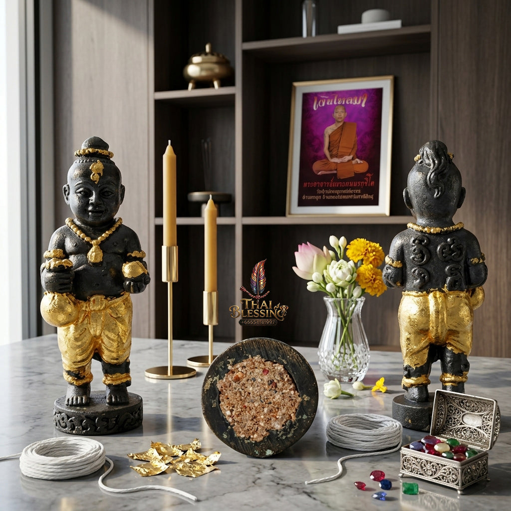 ✨ "Kuman Ngoen Lai Ma" (Money-Flowing Golden Kuman Boy) - Gold-Foil Covered Samrit Bronze Edition The Sovereign Masterpiece of Wealth Attraction, Unstoppable Trade Prosperity, and Fortunate Blessings!