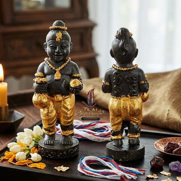 ✨ "Kuman Ngoen Lai Ma" (Money-Flowing Golden Kuman Boy) - Gold-Foil Covered Samrit Bronze Edition The Sovereign Masterpiece of Wealth Attraction, Unstoppable Trade Prosperity, and Fortunate Blessings!