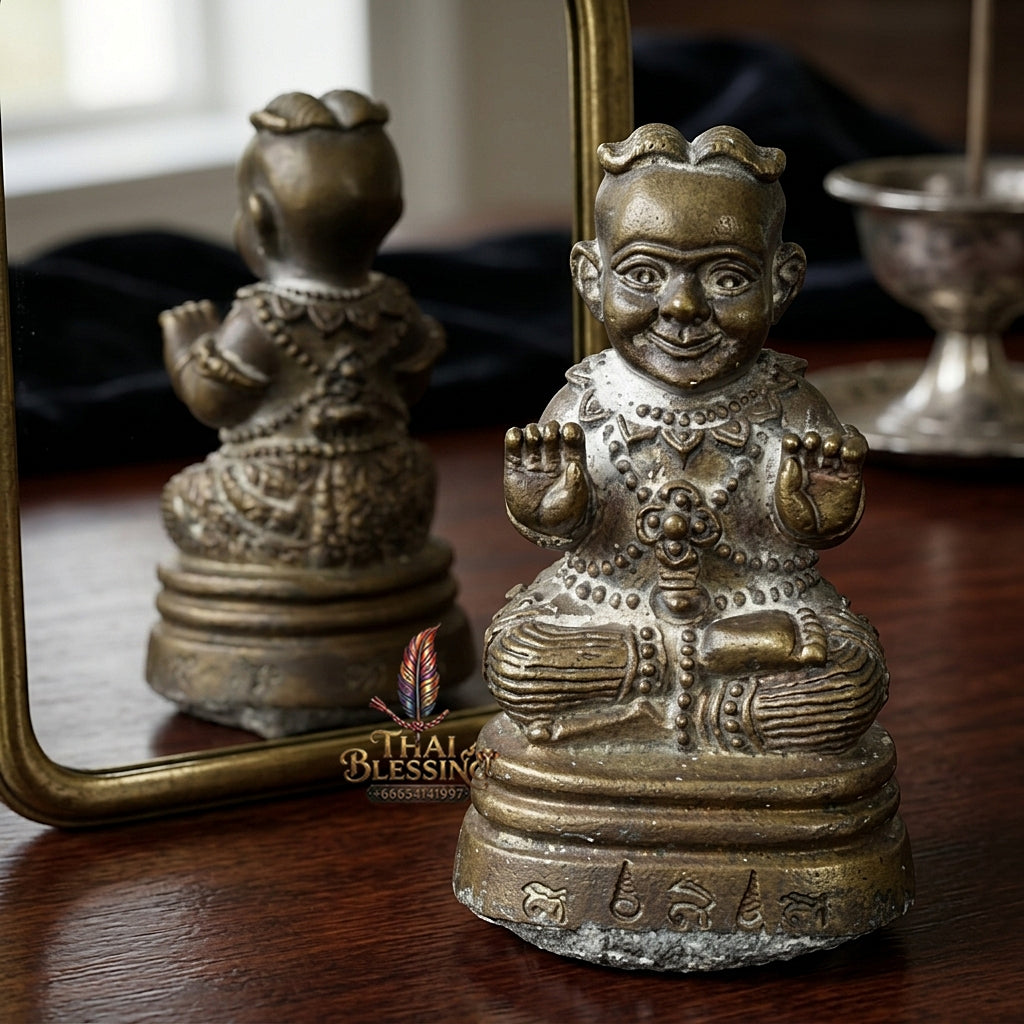 💥 SPECIAL-FILLED WEALTH MAGNET! Kuman Thong Bronze Effigy with Dual Silver Takrut for Abundant Wealth, Business Success, and Curio Collectible Heritage