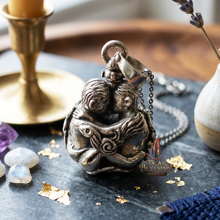 ✨ "Luk Om Inn Khu" (Twin Lovers Sacred Ball) - White Bronze/Alpaca Edition - Luang Pu Nen Kaeo, Wat Udom Phraison: The Supreme Masterpiece of Eternal Romance, Unbreakable Devotion, and Magnetic Seduction!