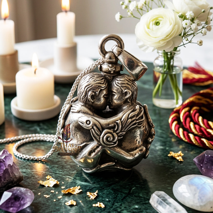 ✨ "Luk Om Inn Khu" (Twin Lovers Sacred Ball) - White Bronze/Alpaca Edition - Luang Pu Nen Kaeo, Wat Udom Phraison: The Supreme Masterpiece of Eternal Romance, Unbreakable Devotion, and Magnetic Seduction!