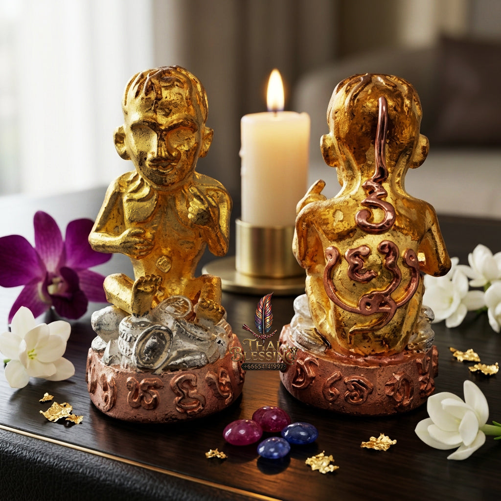 ✨ "Lukkrok Phrai Phun Sap" (Wealth-Accumulating Spirit Child) - 3K Plated Samrit Edition Spiritual Wealth Attraction, Loyal Household Protection, and Exquisite Tricolor Prestige!