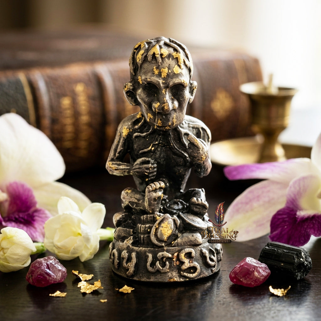 ✨ "Lukkrok Phrai Phun Sap" (Wealth-Accumulating Spirit Child) - Satin-Plated Samrit Edition Spiritual Wealth Attraction, Loyal Household Protection, and Modern Metallic Prestige!