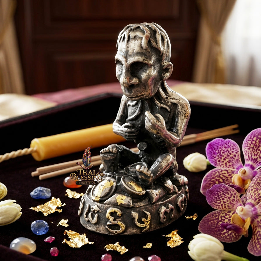 ✨ "Lukkrok Phrai Phun Sap" (Wealth-Accumulating Spirit Child) - Satin-Plated Samrit Edition Spiritual Wealth Attraction, Loyal Household Protection, and Modern Metallic Prestige!