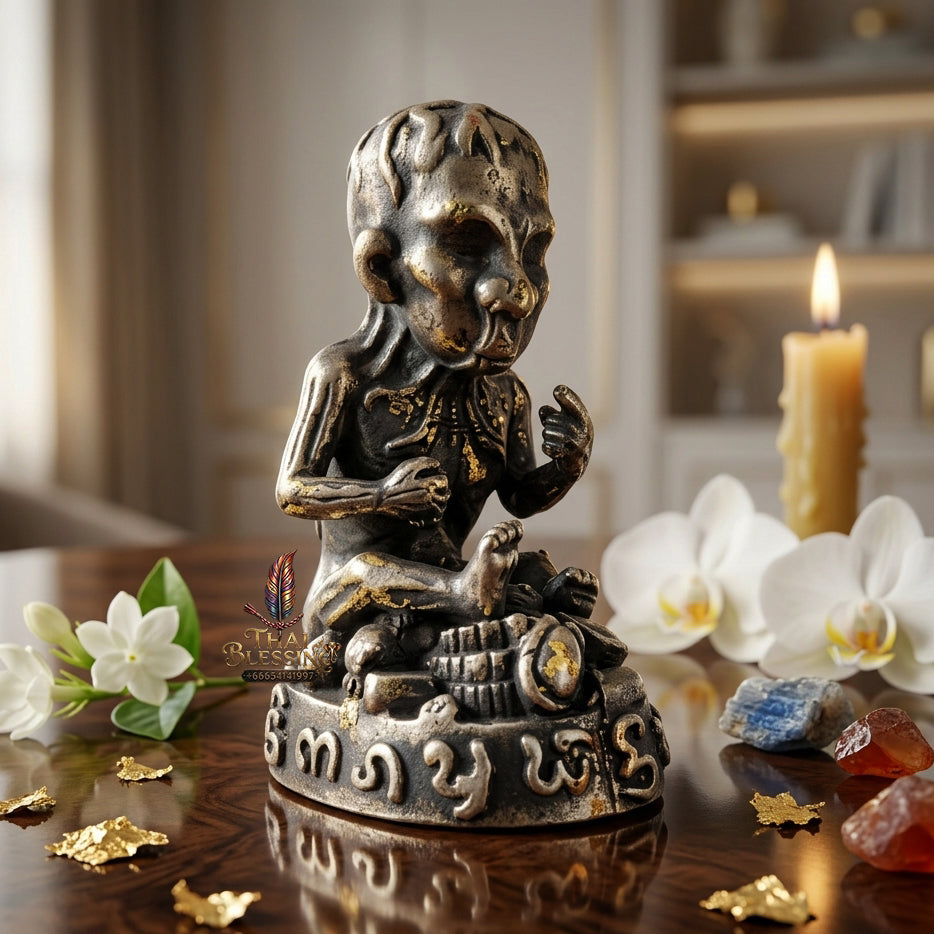 ✨ "Lukkrok Phrai Phun Sap" (Wealth-Accumulating Spirit Child) - Satin-Plated Samrit Edition Spiritual Wealth Attraction, Loyal Household Protection, and Modern Metallic Prestige!