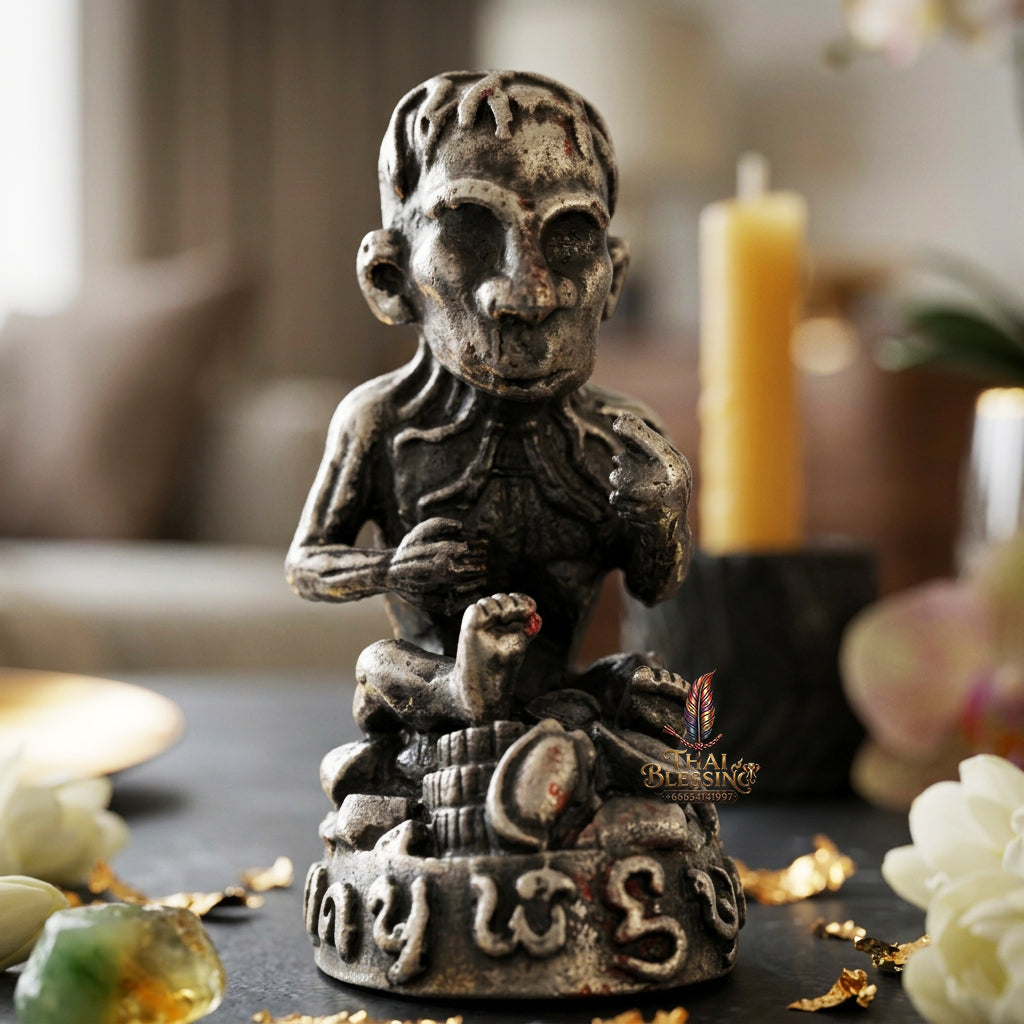 ✨ "Lukkrok Phrai Phun Sap" (Wealth-Accumulating Spirit Child) - Satin-Plated Samrit Edition Spiritual Wealth Attraction, Loyal Household Protection, and Modern Metallic Prestige!