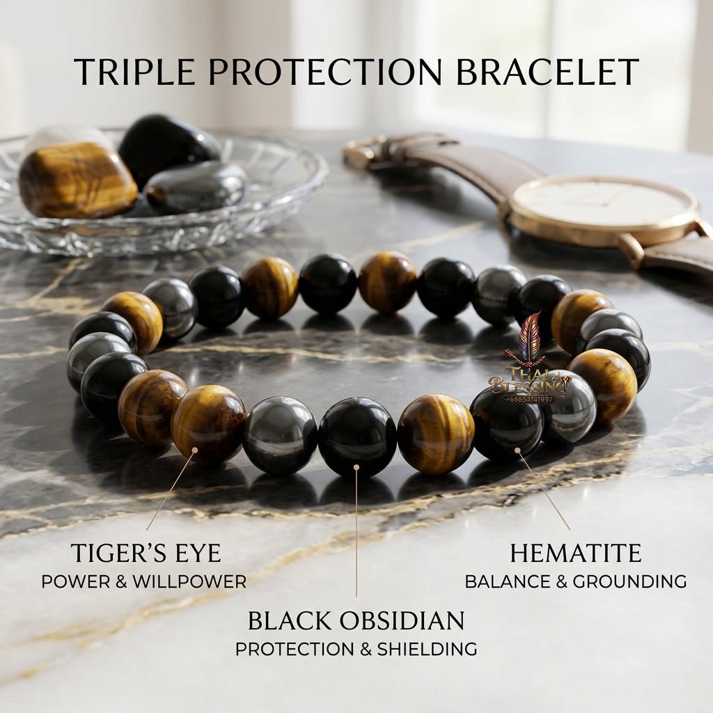 ✨ Magnetic Hematite, Tiger Eye & Obsidian Bracelet – Triple Protection Health Care Stainless Steel Bangle – Perfect Weight Loss Gift for Men & Women