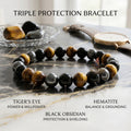 ✨ Magnetic Hematite, Tiger Eye & Obsidian Bracelet – Triple Protection Health Care Stainless Steel Bangle – Perfect Weight Loss Gift for Men & Women