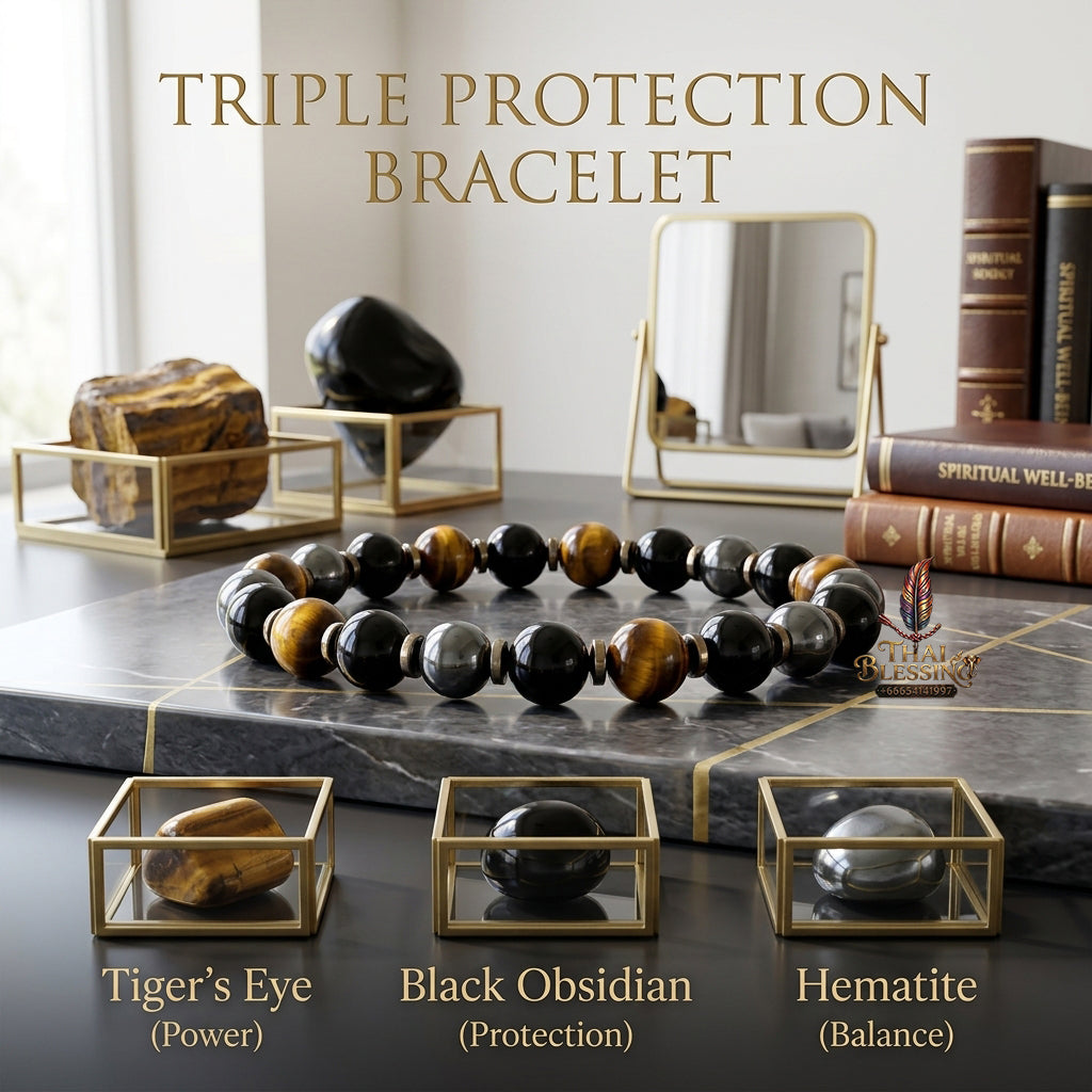 ✨ Magnetic Hematite, Tiger Eye & Obsidian Bracelet – Triple Protection Health Care Stainless Steel Bangle – Perfect Weight Loss Gift for Men & Women