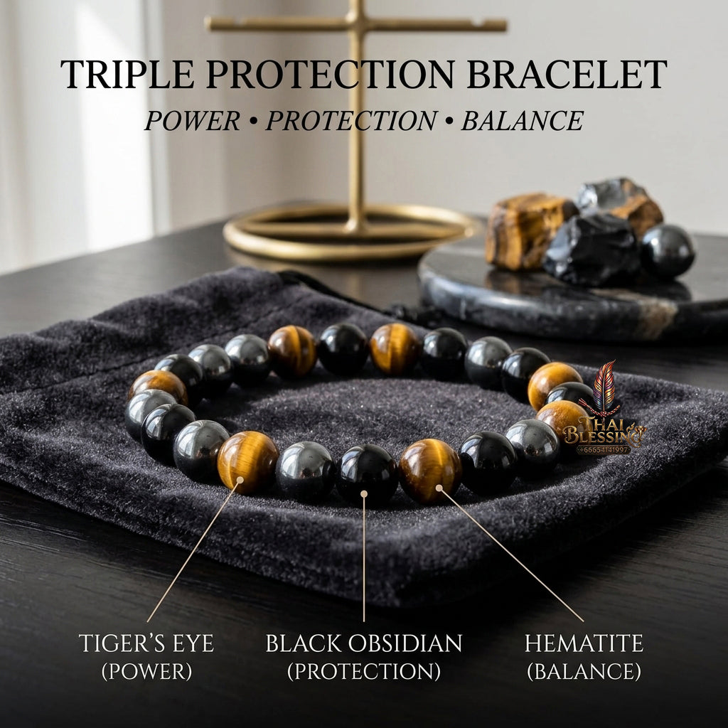 ✨ Magnetic Hematite, Tiger Eye & Obsidian Bracelet – Triple Protection Health Care Stainless Steel Bangle – Perfect Weight Loss Gift for Men & Women