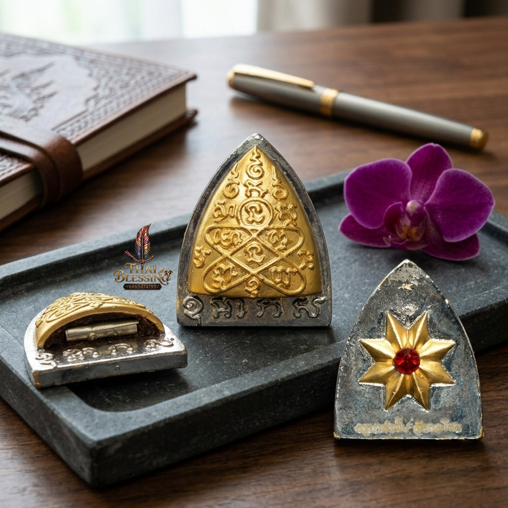 Sacred Pharn Thai Phlik Duang 2K Plated Bronze Amulet by Kruba Khamfan Wat Kor Chok 2025 for Destiny Reversal and Extreme Wealth Attraction