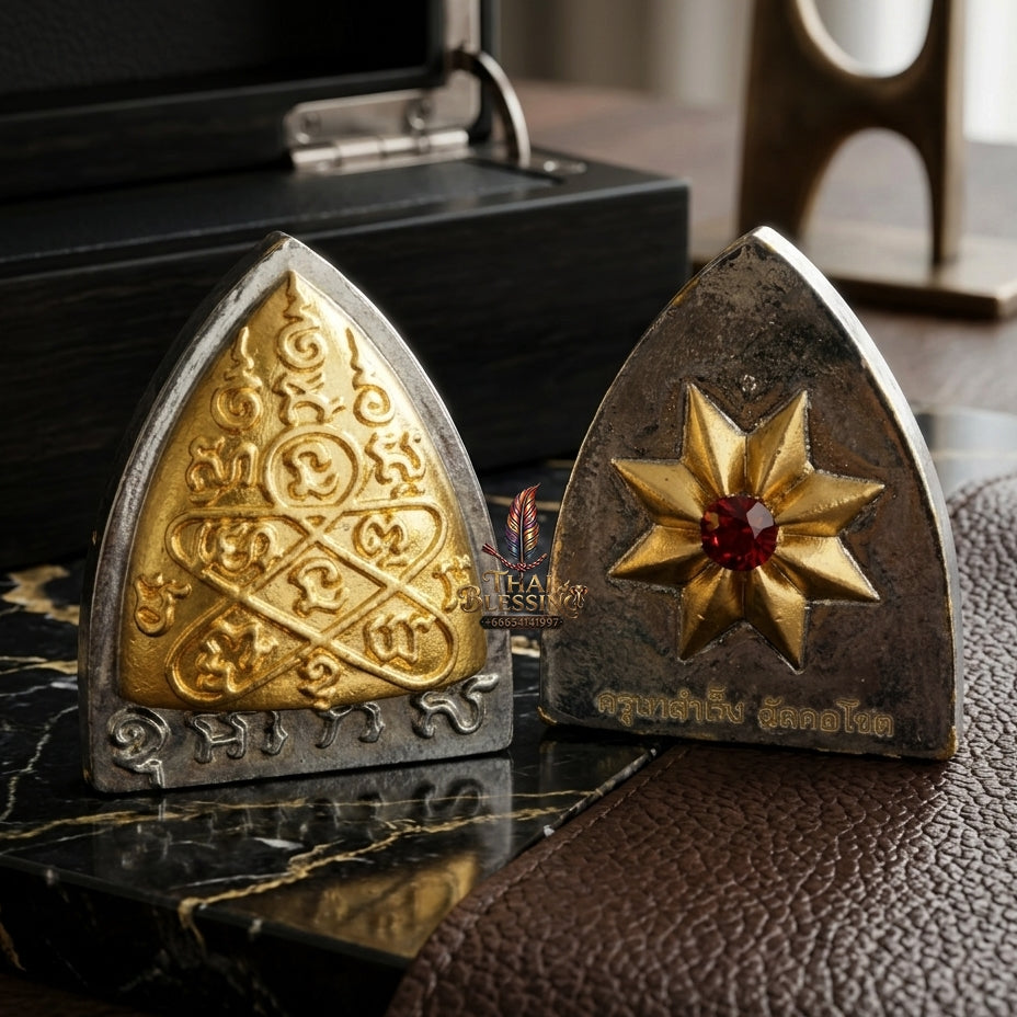 Sacred Pharn Thai Phlik Duang 2K Plated Bronze Amulet by Kruba Khamfan Wat Kor Chok 2025 for Destiny Reversal and Extreme Wealth Attraction