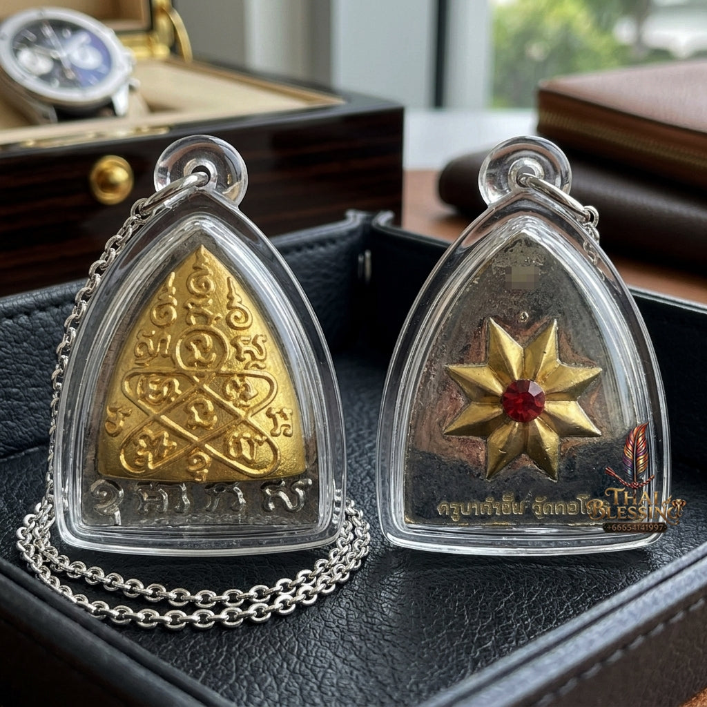 Sacred Pharn Thai Phlik Duang 2K Plated Bronze Amulet by Kruba Khamfan Wat Kor Chok 2025 for Destiny Reversal and Extreme Wealth Attraction
