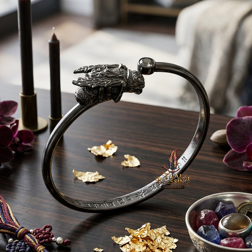 ✨ "Phaya Maelang Phu Kham Bangle" (Black-Bronze Plated Edition, Width 6 cm) - B.E. 2562 (2019) by Wat Ban Luang: The Supreme Lanna Masterpiece of Metta Charm and Wealth Attraction!